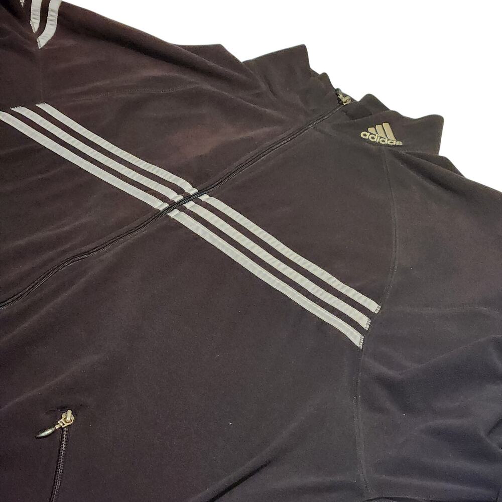 Adidas Black Track Jacket with White Stripes Zip-Up Men XL